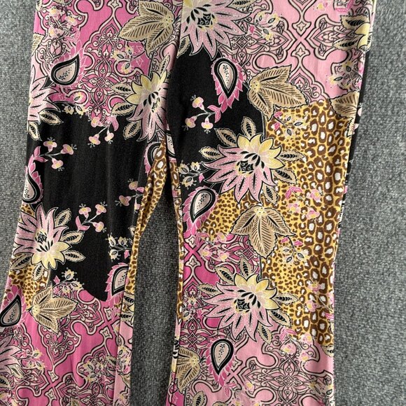Bohemian Pink Black Paisley Floral Colorful Pants Women Soft Pull On Stretch XL - Picture 4 of 16